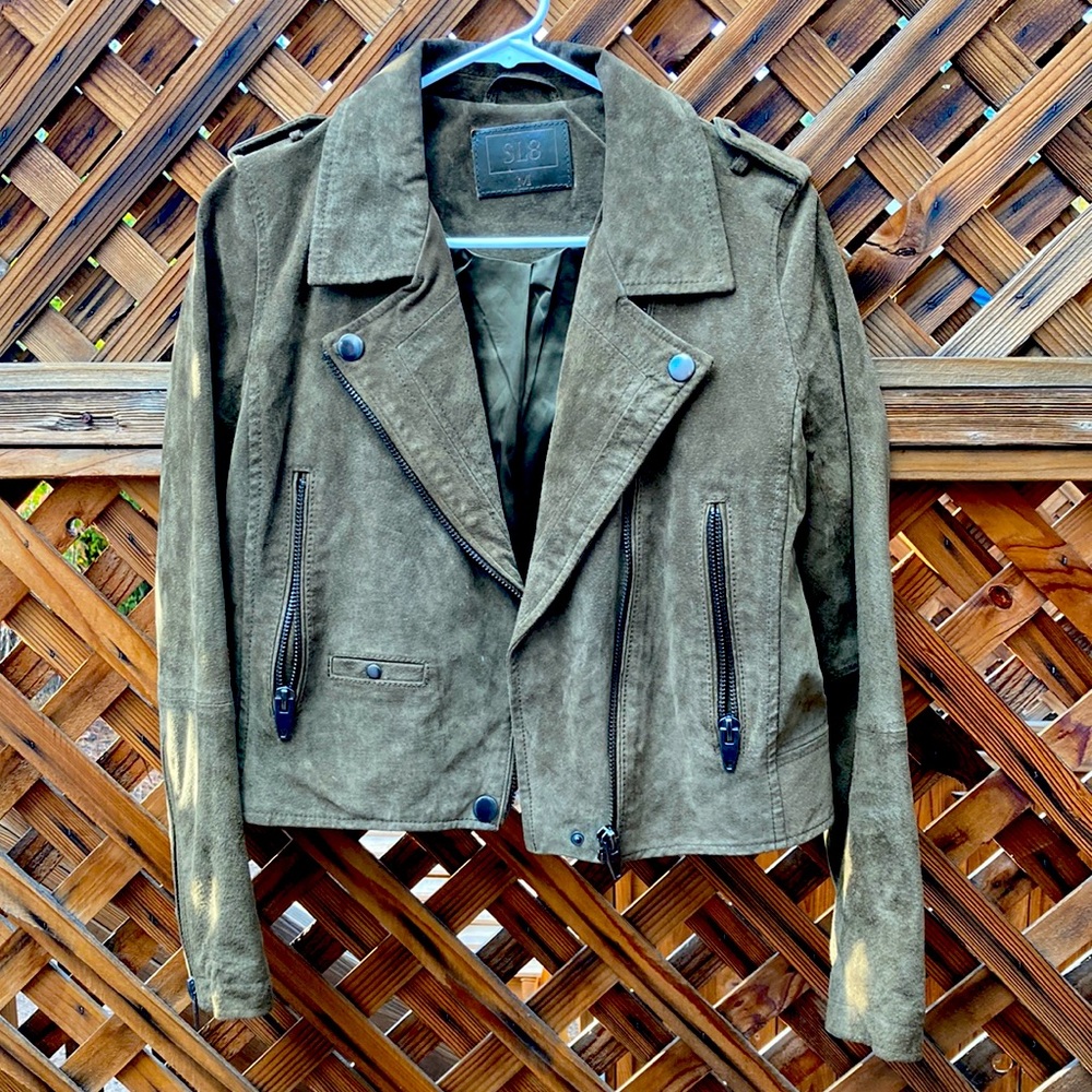 Olive Suede Biker Jacket